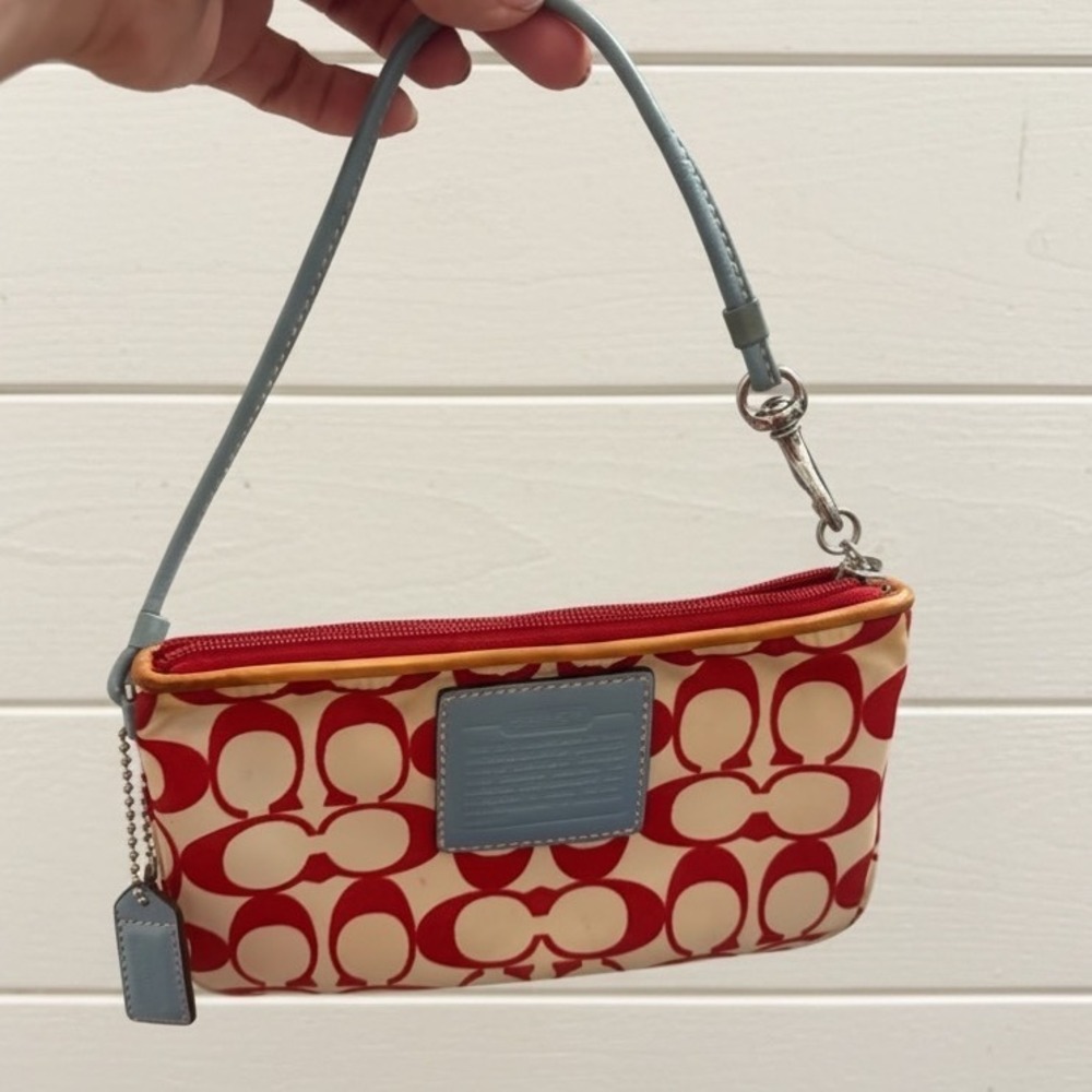 Coach Y2K Signature C Wristlet Red Cream Baby Blue Vintage 2000s